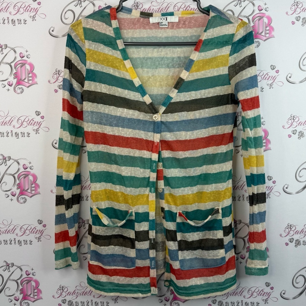 Forever 21 cardigan button up rainbow Striped Multicolor Women's Sweater